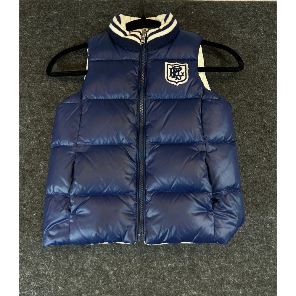 Polo Ralph Lauren Puffer Vest Boys Large Blue Reversible Quilted Down Full Zip